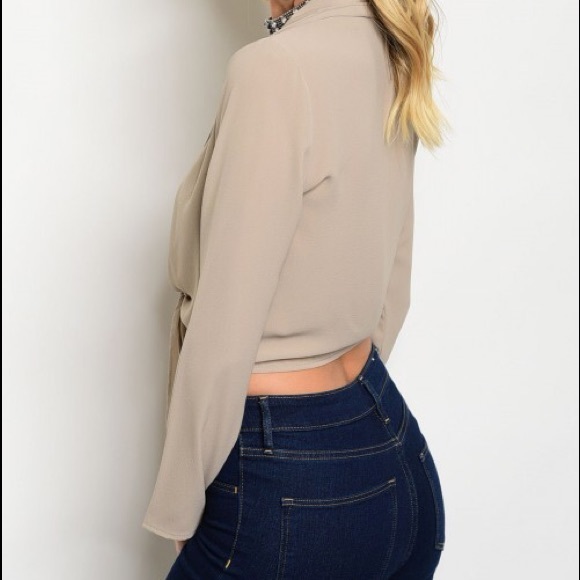 TAUPE TIE FRONT TOP - Picture 3 of 3